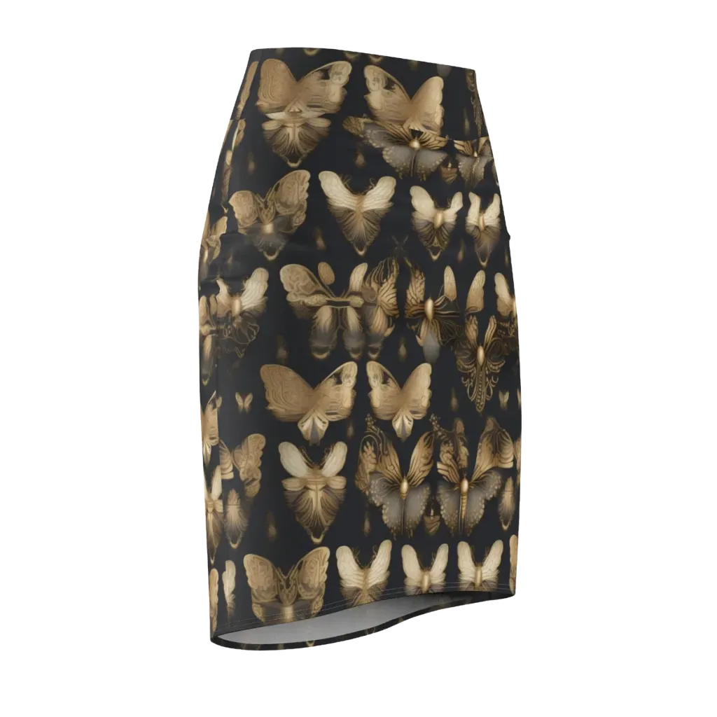Gilded Moth Nocturne on Pencil Skirt — Front Side