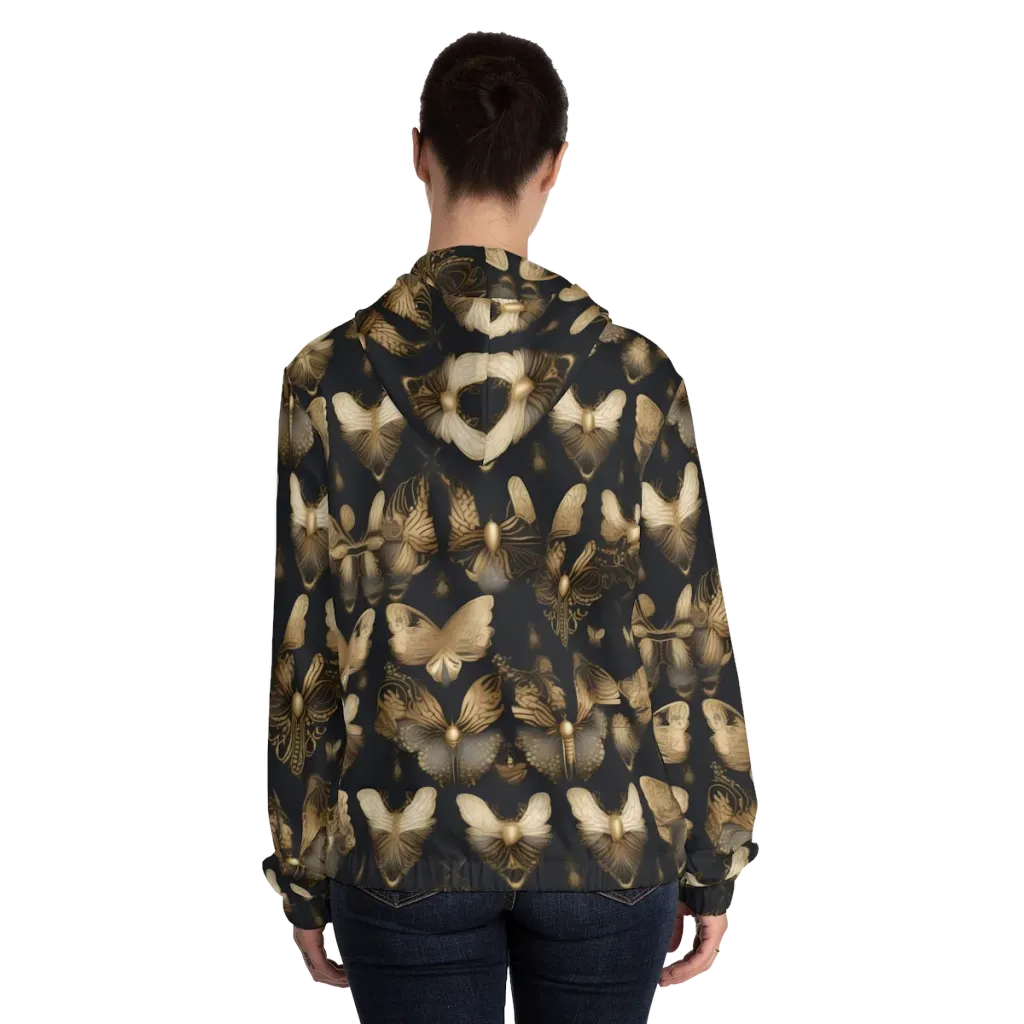 Gilded Moth Nocturne on Women's Full-Zip Hoodie — Back On Person