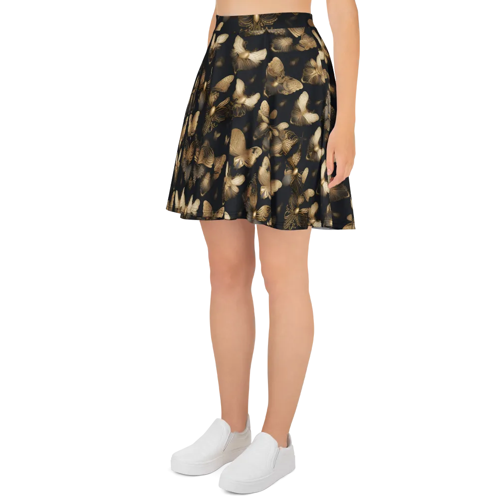 Gilded Moth Nocturne on Skater Skirt — Left