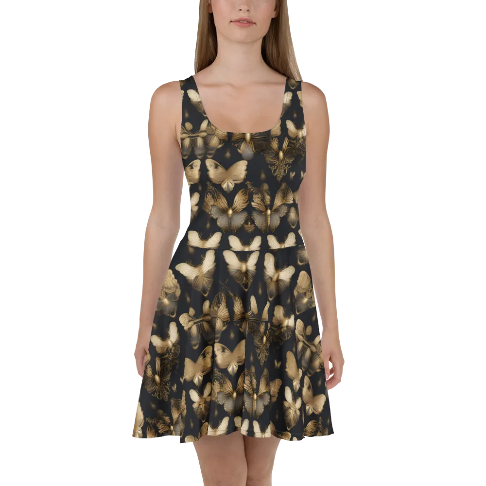 Gilded Moth Nocturne on Skater Dress — Front