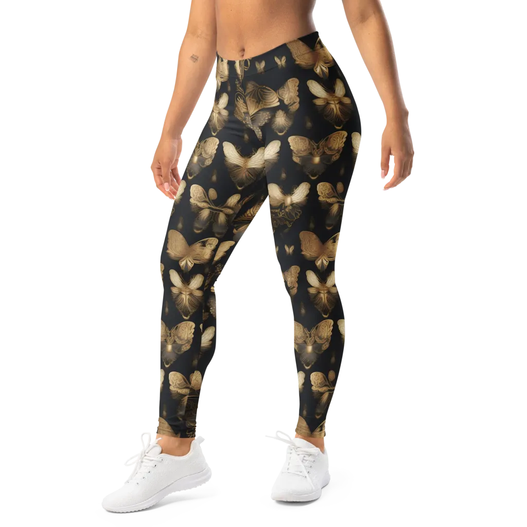 Gilded Moth Nocturne on Leggings — Left Front
