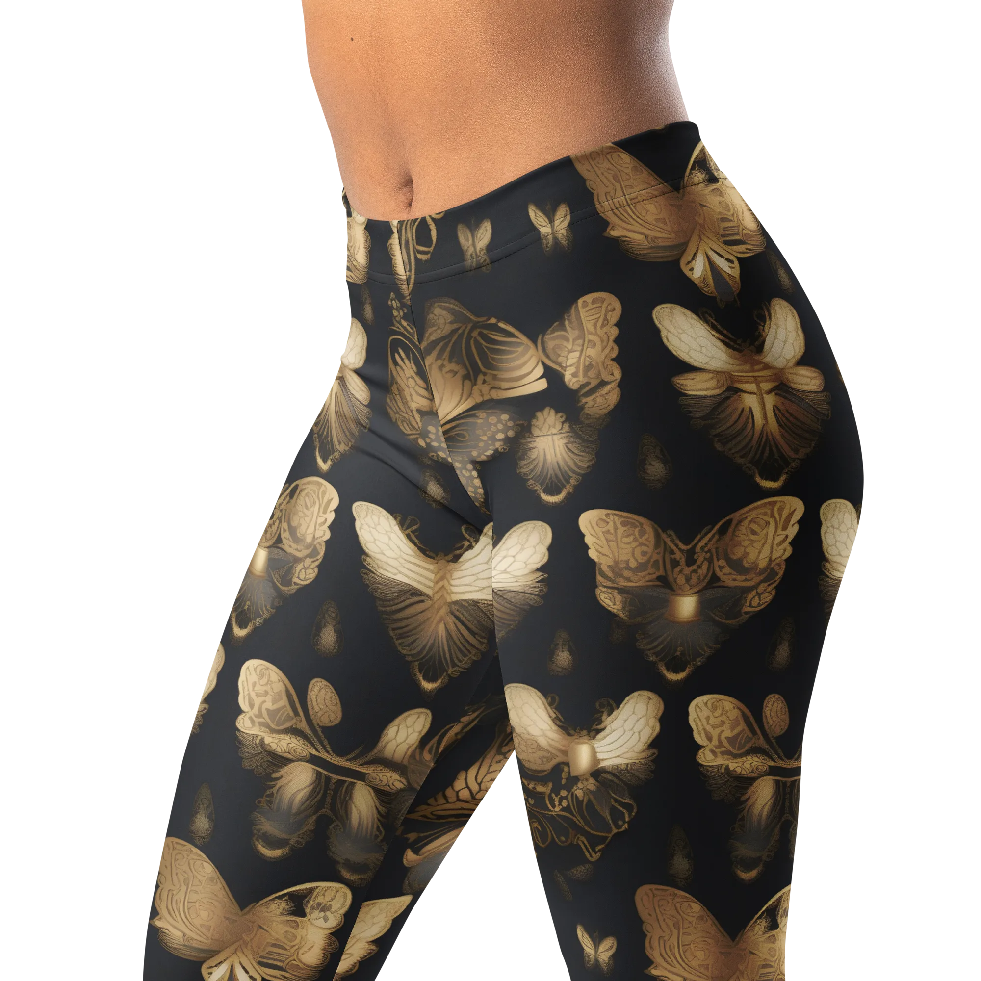 Gilded Moth Nocturne on Leggings — Left Front