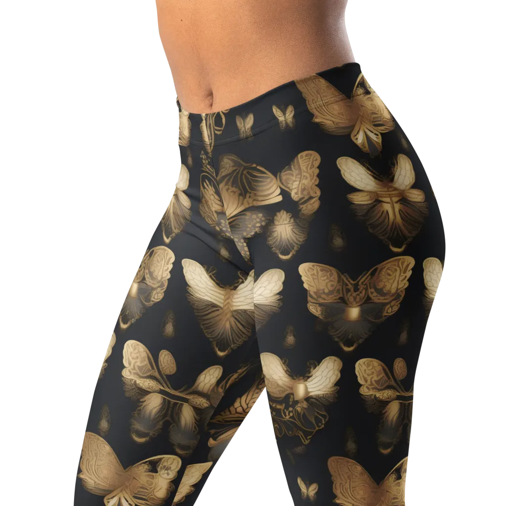 Gilded Moth Nocturne on Leggings — Left Front