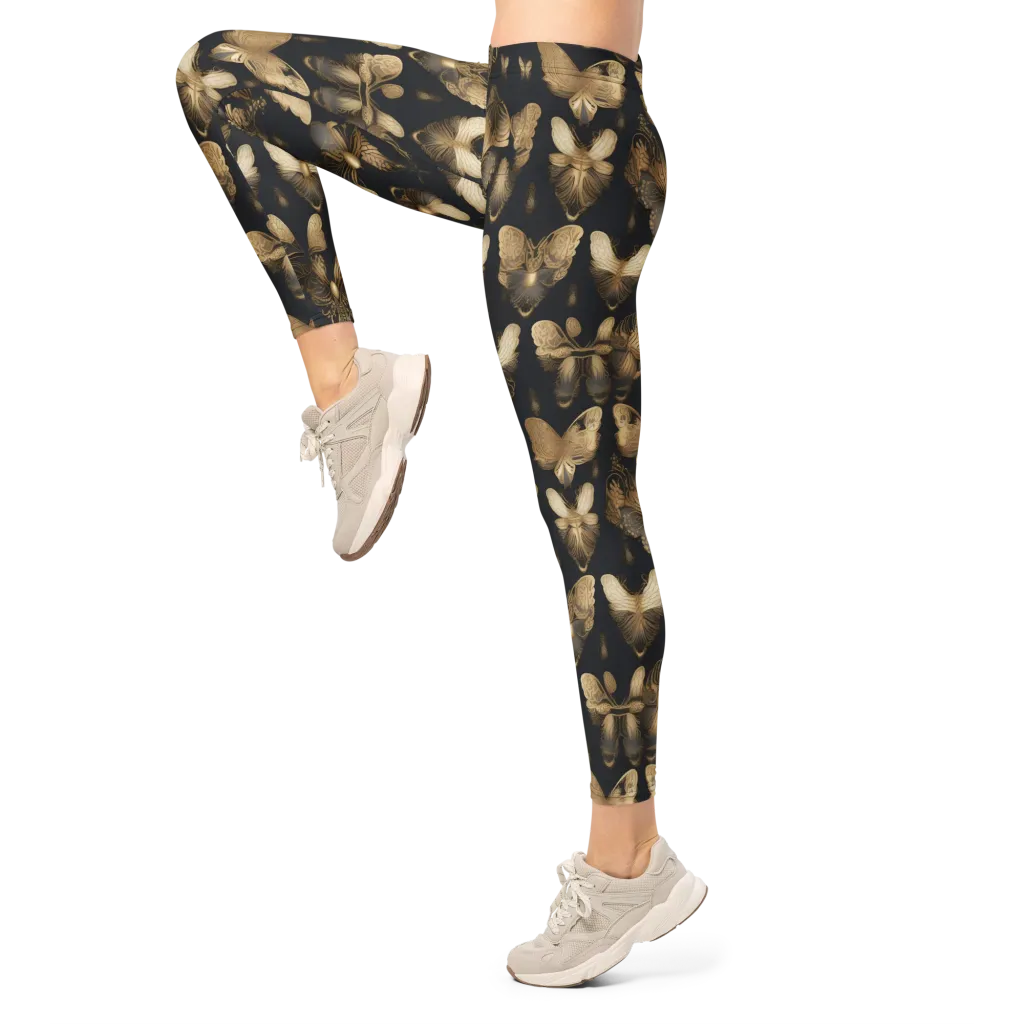 Gilded Moth Nocturne on Leggings — Left