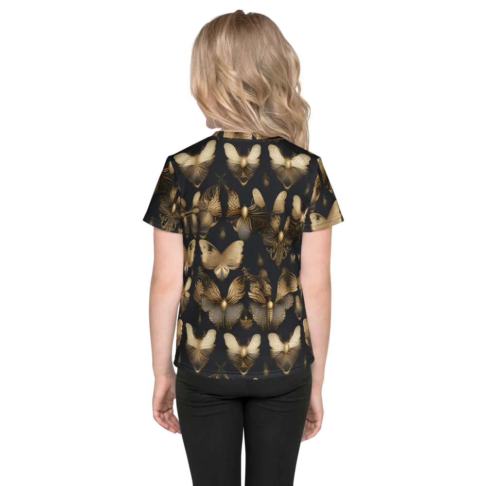 Gilded Moth Nocturne on Kids Crew Neck T-Shirt — Back