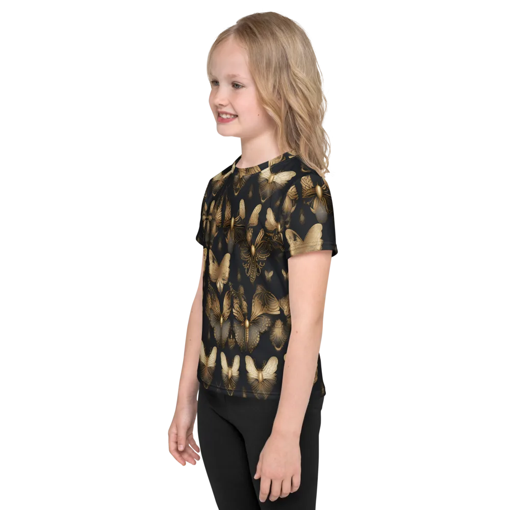 Gilded Moth Nocturne on Kids Crew Neck T-Shirt — Left