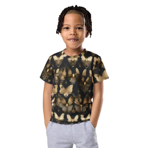 Gilded Moth Nocturne on a Kids Crew Neck T-Shirt