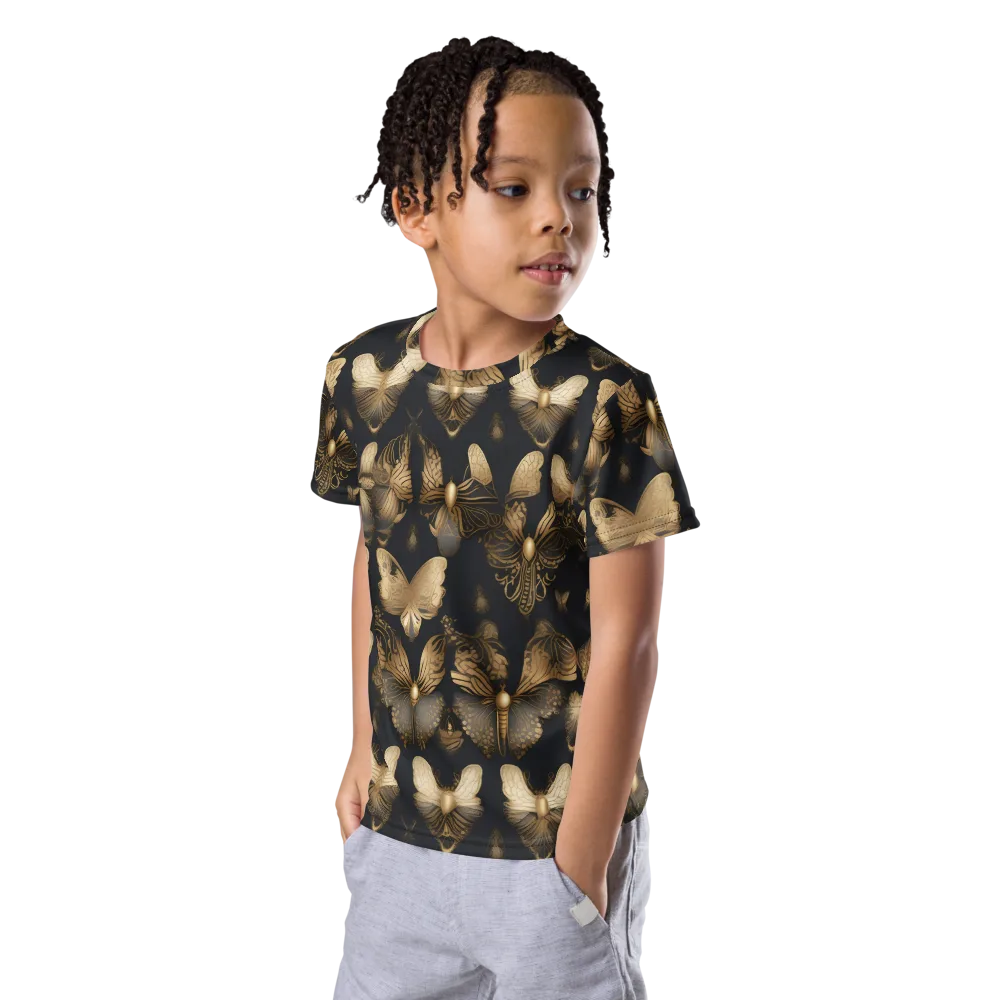 Gilded Moth Nocturne on Kids Crew Neck T-Shirt — Left Front