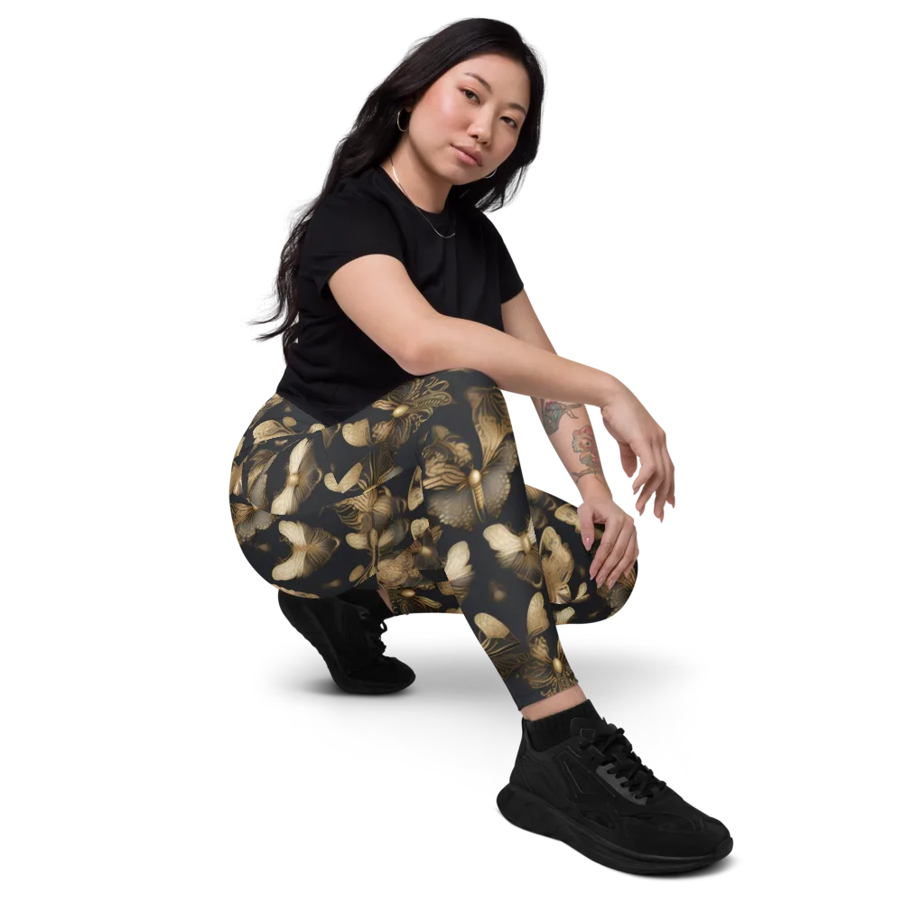 Gilded Moth Nocturne on Leggings with Pockets — Right Front