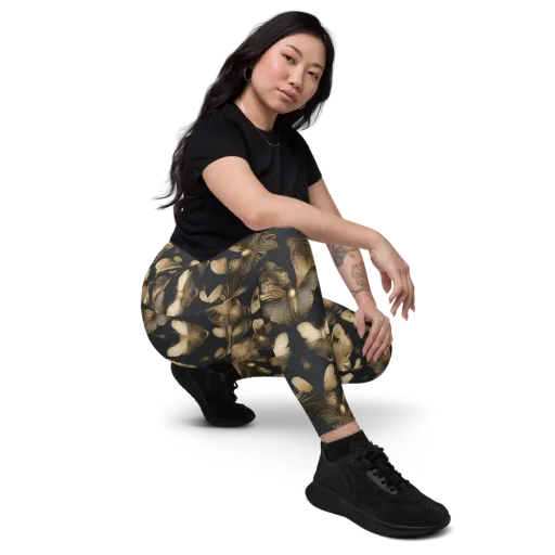 Gilded Moth Nocturne on a Leggings with Pockets