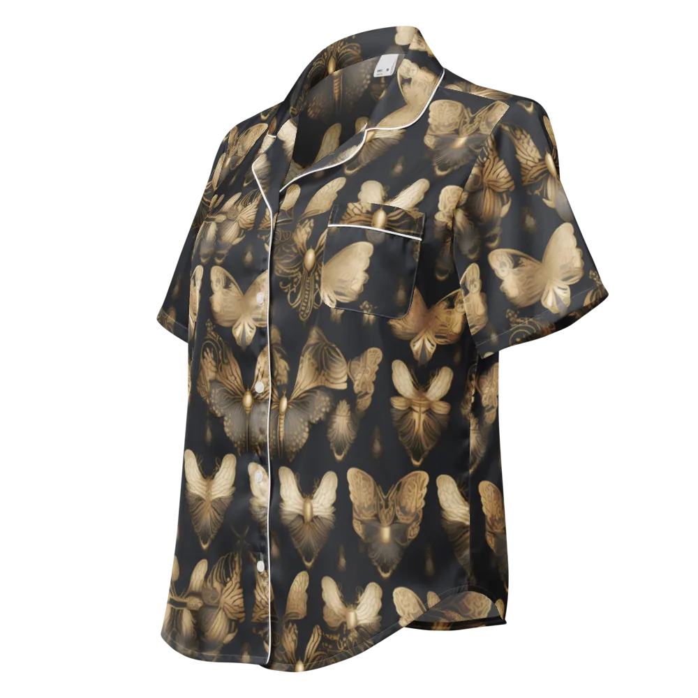 Gilded Moth Nocturne on Women's Short Sleeve Pajama Top — Left Front