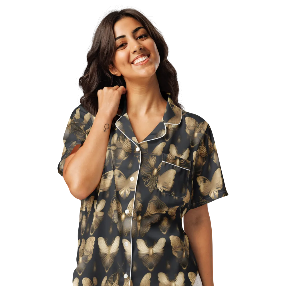Gilded Moth Nocturne on Women's Short Sleeve Pajama Top — Front