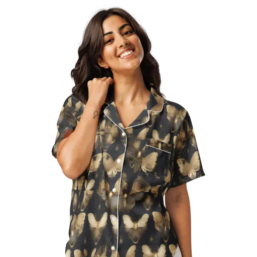Gilded Moth Nocturne on a Women's Short Sleeve Pajama Top
