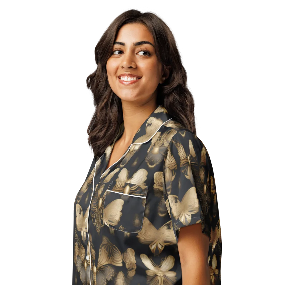 Gilded Moth Nocturne on Women's Short Sleeve Pajama Top — Left Front