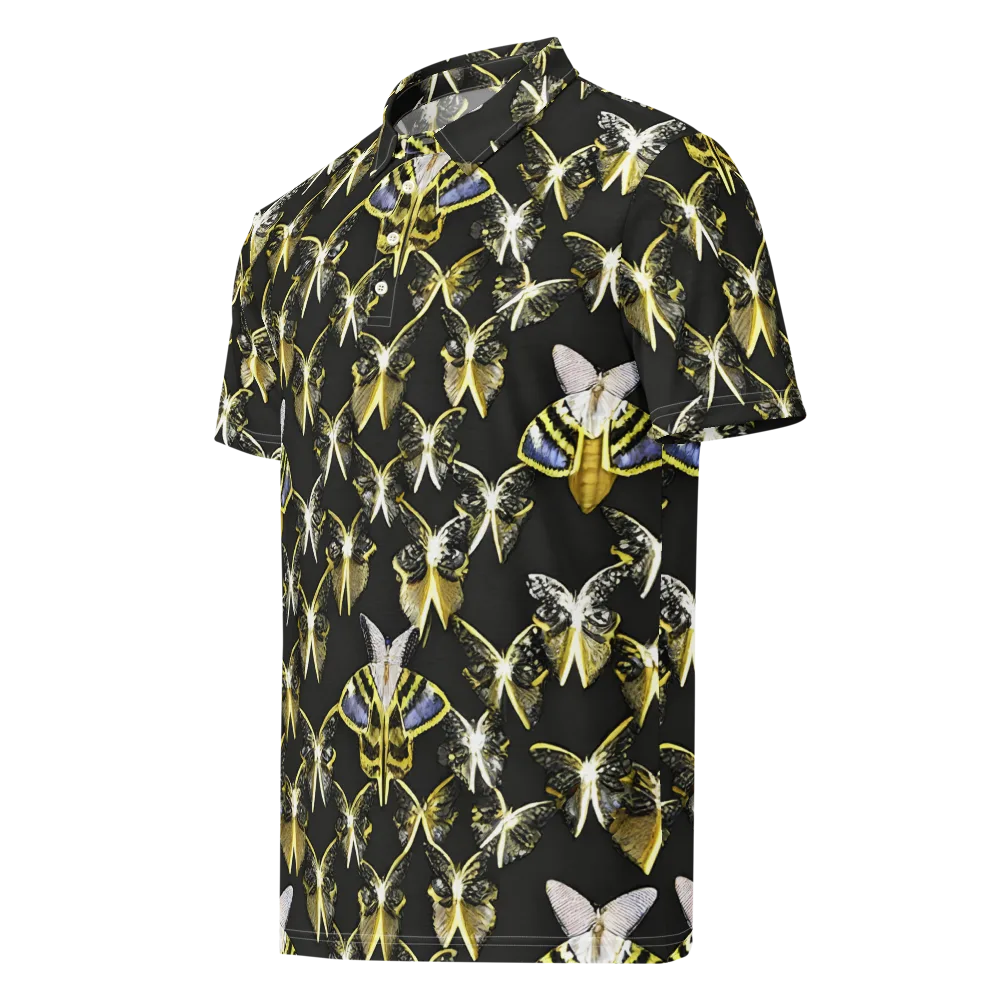 Nocturne Moths on Men's Slim Fit Polo Shirt — Left Front