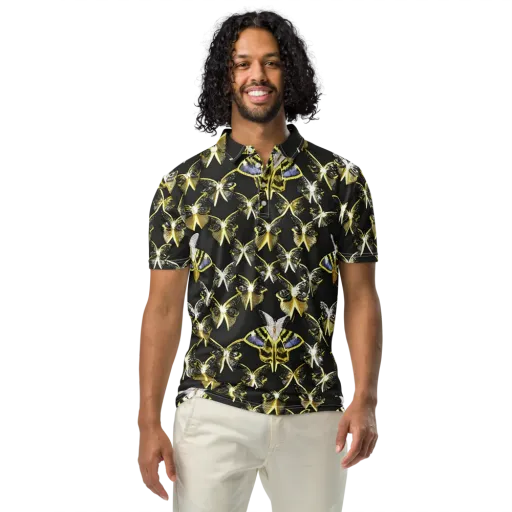 Nocturne Moths on a Men's Slim Fit Polo Shirt