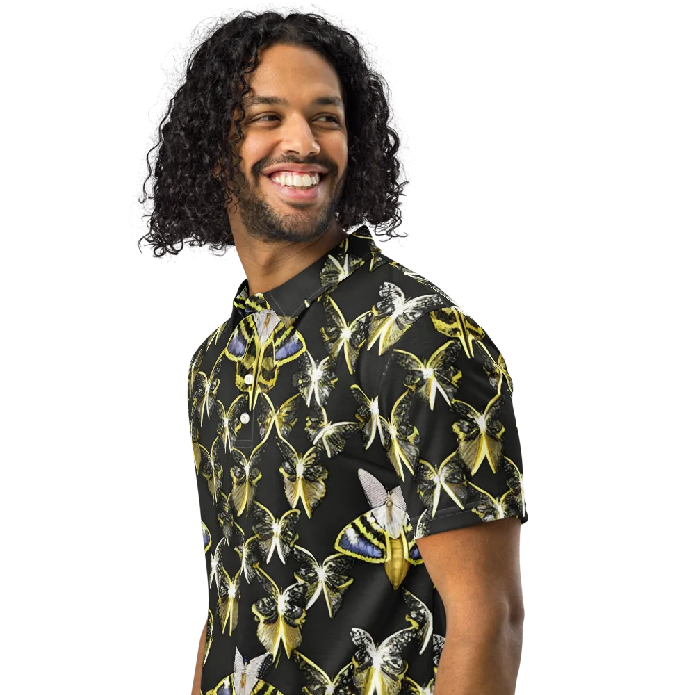 Nocturne Moths on Men's Slim Fit Polo Shirt — Left Front