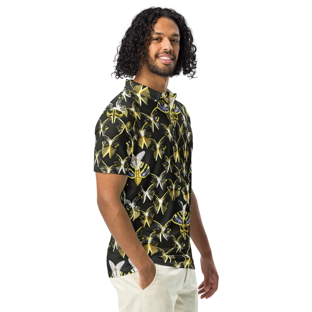 Nocturne Moths on Men's Slim Fit Polo Shirt — Right Front