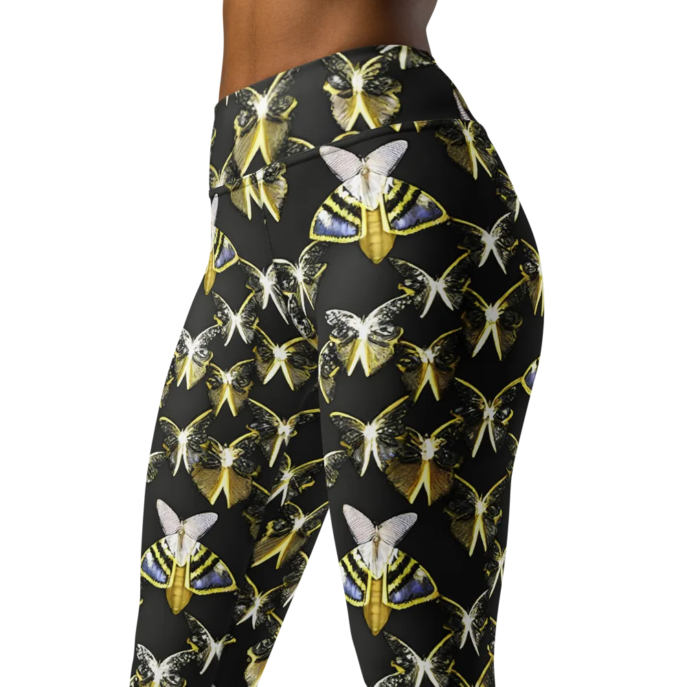 Nocturne Moths on Yoga Leggings — Left Front