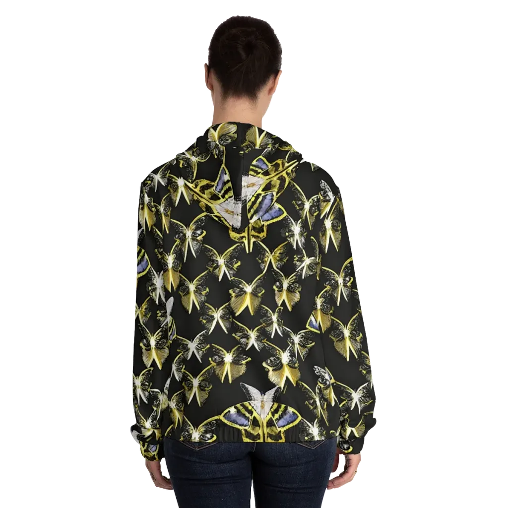 Nocturne Moths on Women's Full-Zip Hoodie — Back On Person