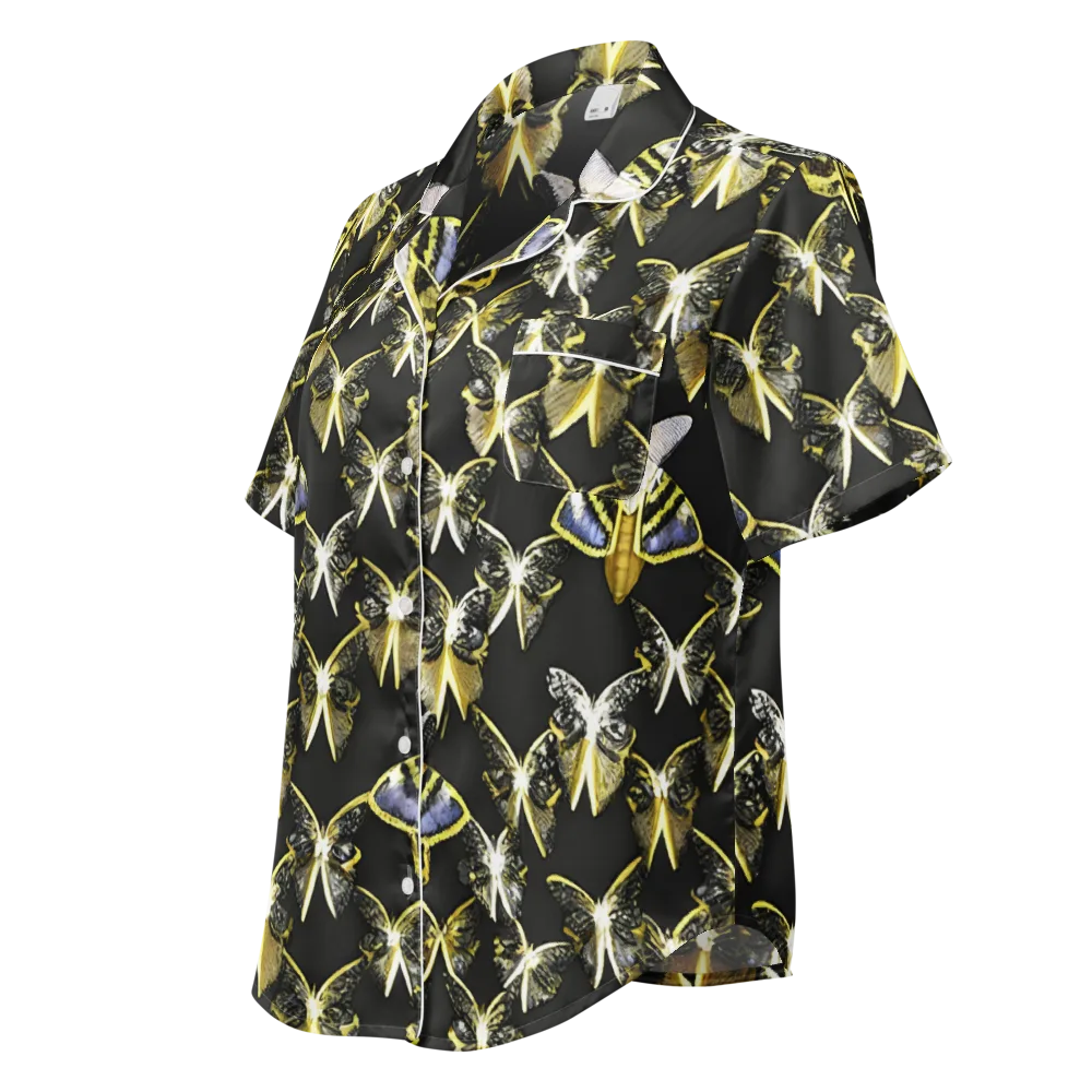Nocturne Moths on Women's Short Sleeve Pajama Top — Left Front