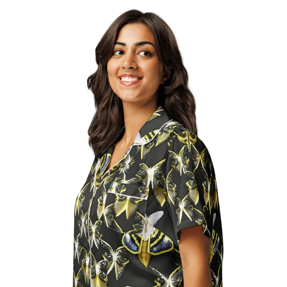 Nocturne Moths on Women's Short Sleeve Pajama Top — Left Front