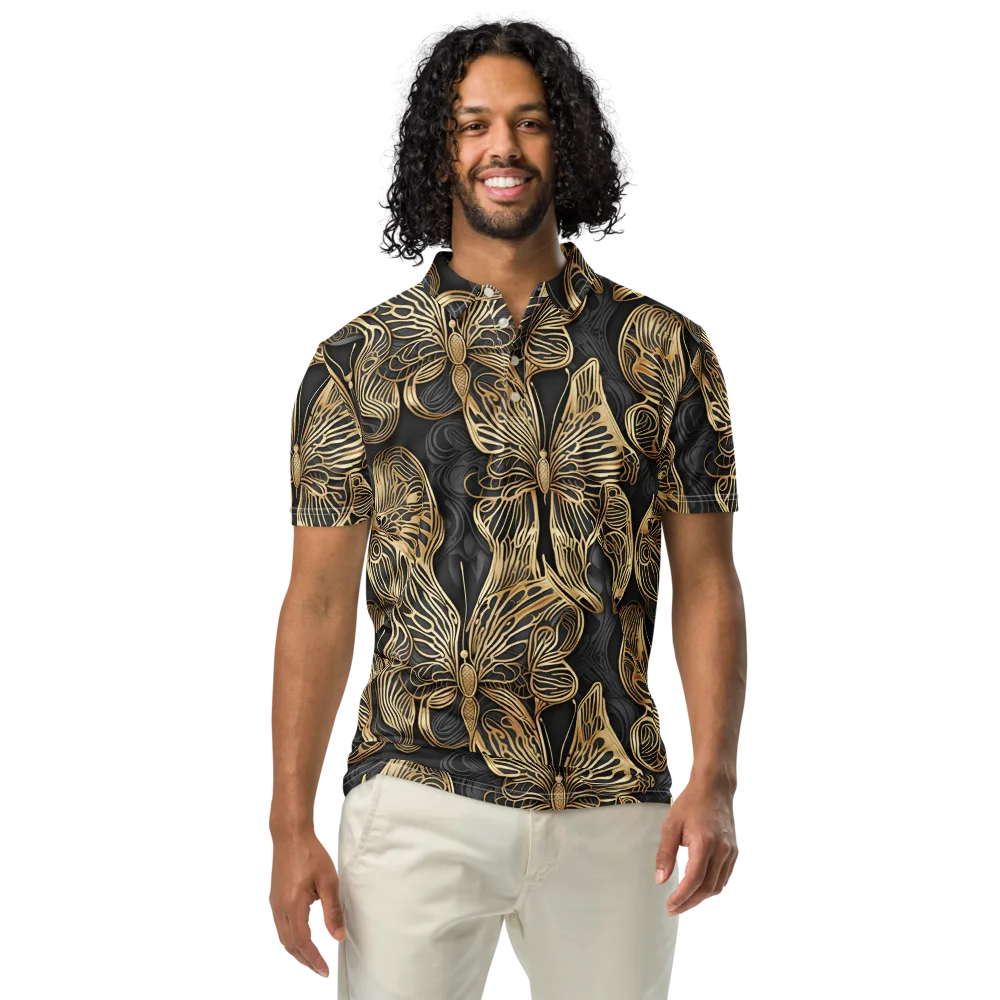 Gilded Metamorphosis on Men's Slim Fit Polo Shirt — Front