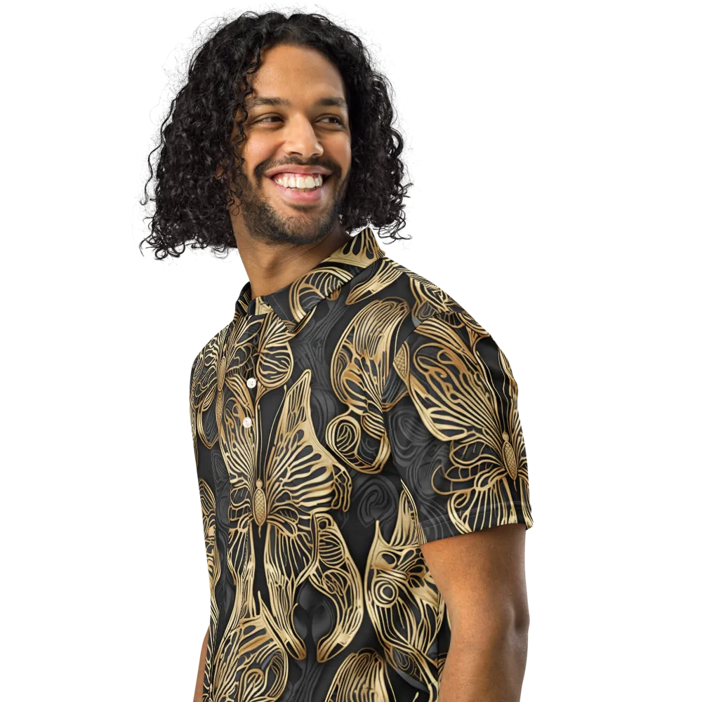 Gilded Metamorphosis on Men's Slim Fit Polo Shirt — Left Front
