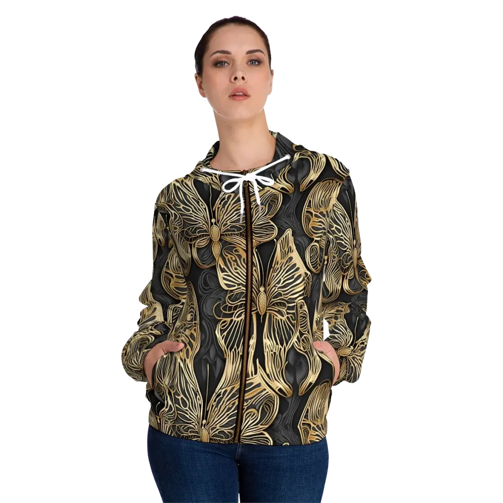 Gilded Metamorphosis on Women's Full-Zip Hoodie — Front On Person