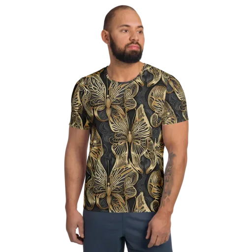 Gilded Metamorphosis on a Men's Athletic T-Shirt
