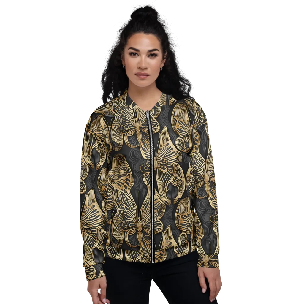Gilded Metamorphosis on Bomber Jacket — Front