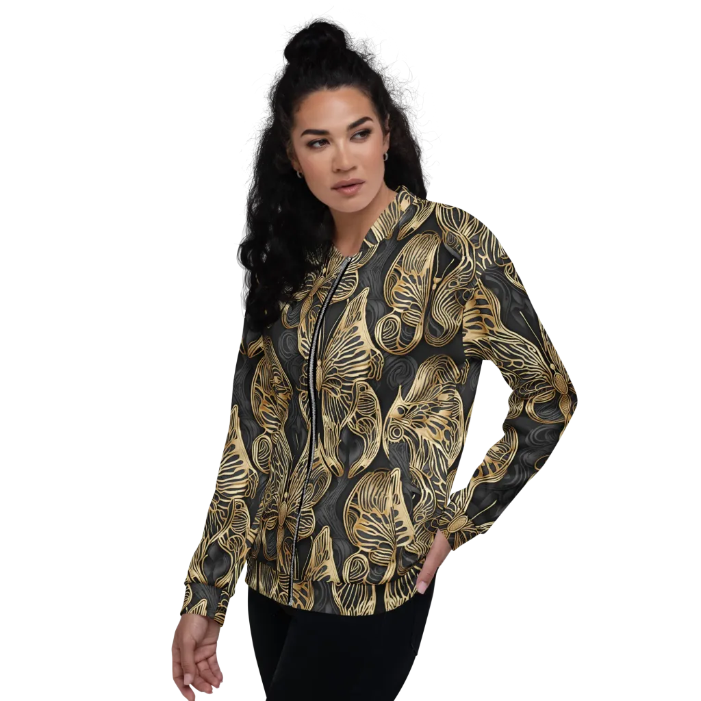 Gilded Metamorphosis on Bomber Jacket — Left