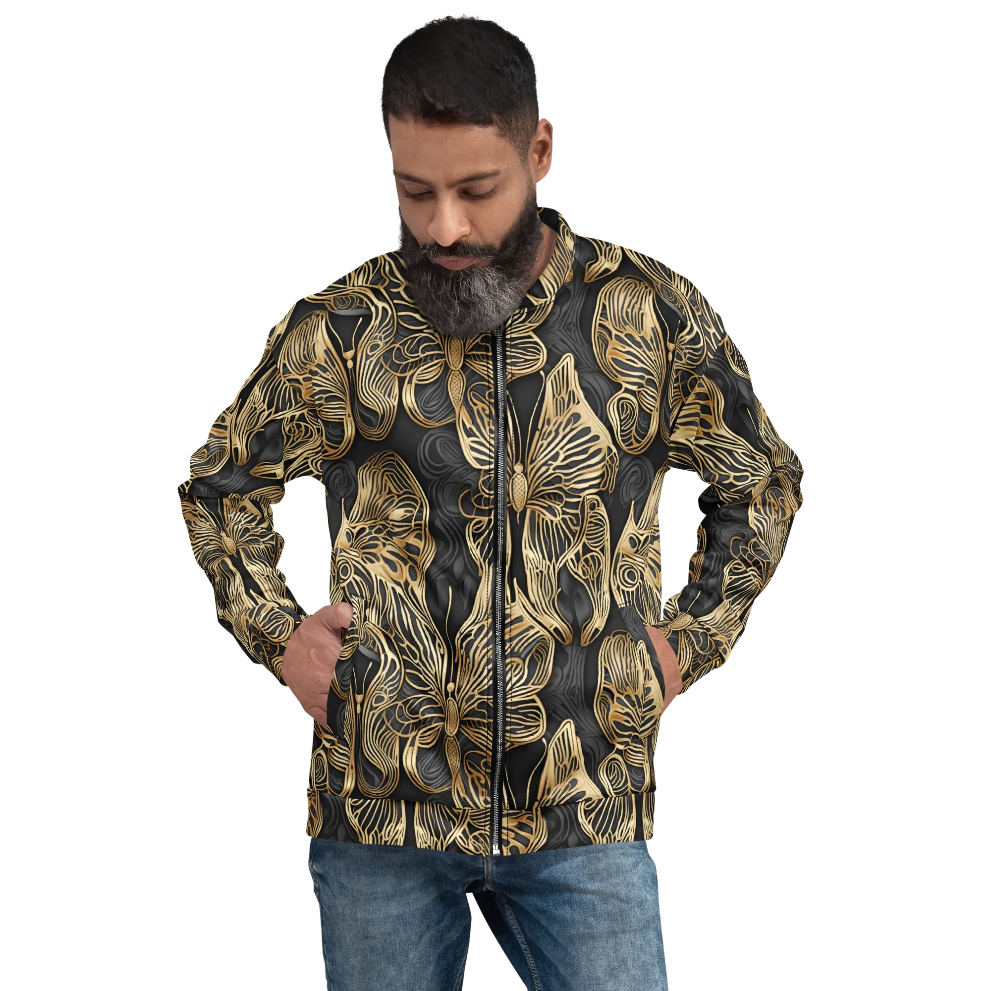 Gilded Metamorphosis on Bomber Jacket — Front