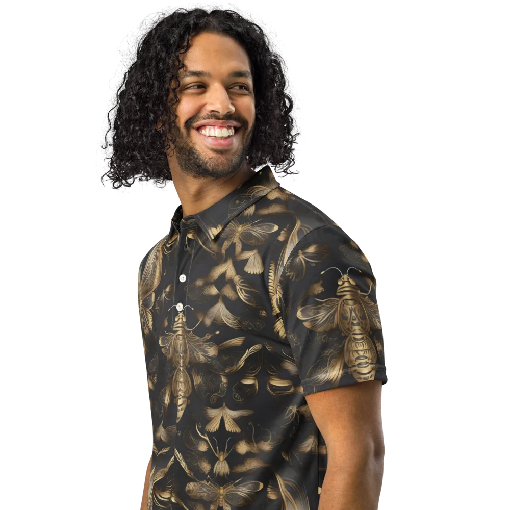 Nocturne Insects on Men's Slim Fit Polo Shirt — Left Front