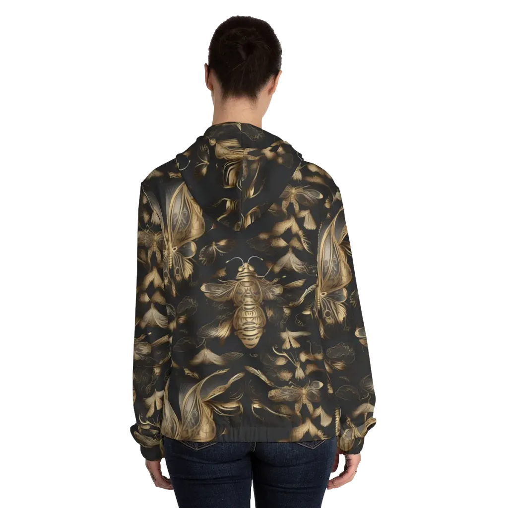 Nocturne Insects on Women's Full-Zip Hoodie — Back On Person