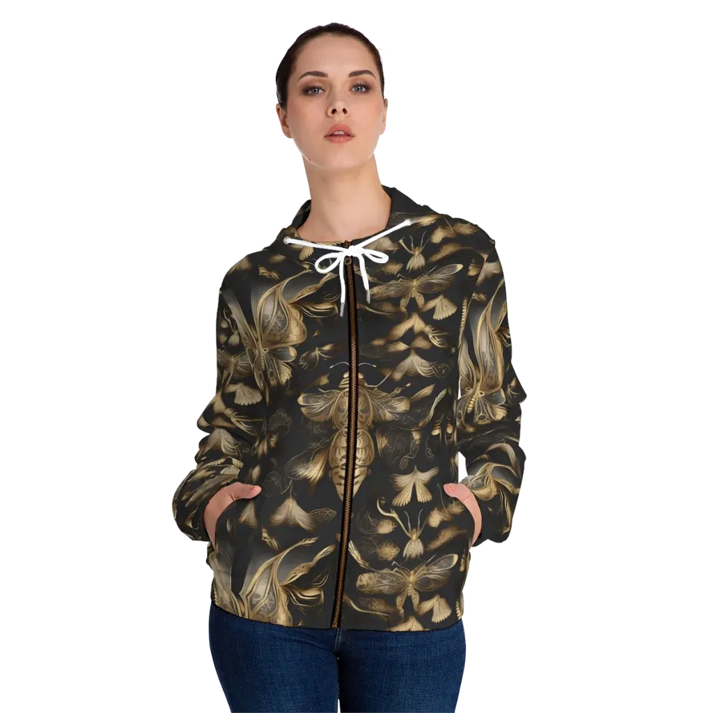 Nocturne Insects on Women's Full-Zip Hoodie — Front On Person