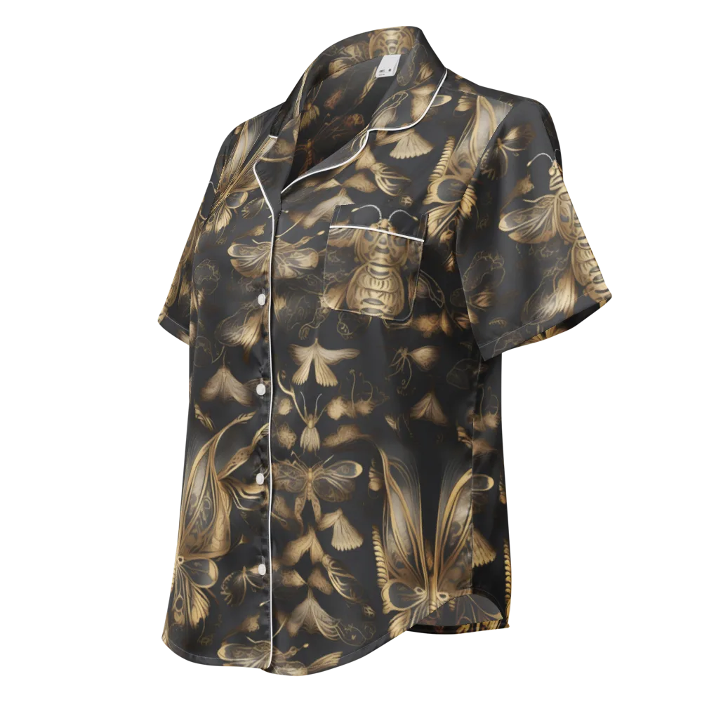 Nocturne Insects on Women's Short Sleeve Pajama Top — Left Front