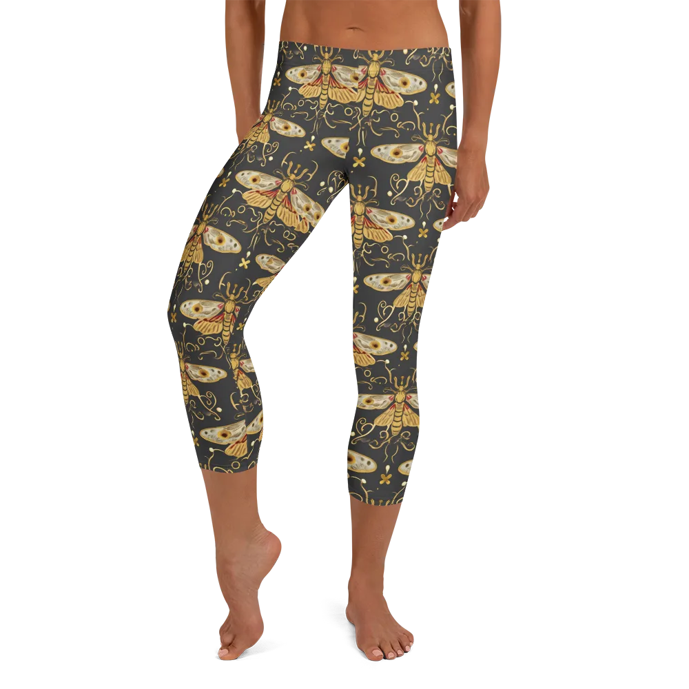 Nocturne Moth on Capri Leggings — Front