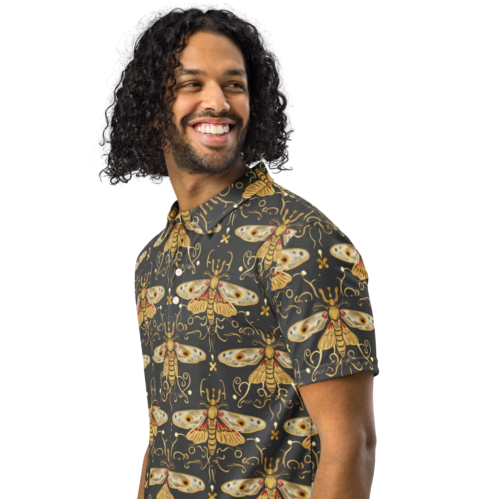 Nocturne Moth on Men's Slim Fit Polo Shirt — Left Front