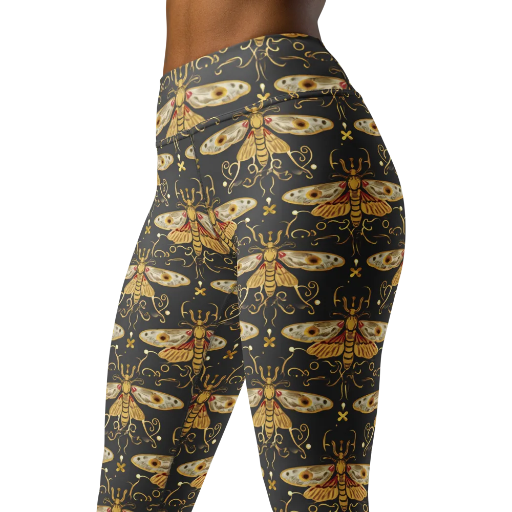 Nocturne Moth on Yoga Leggings — Left Front