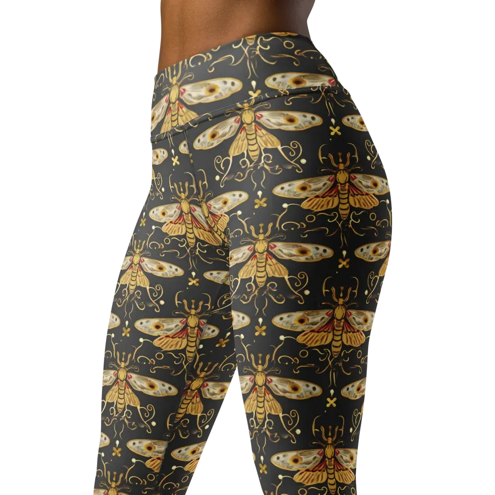 Nocturne Moth on Yoga Leggings — Left Front