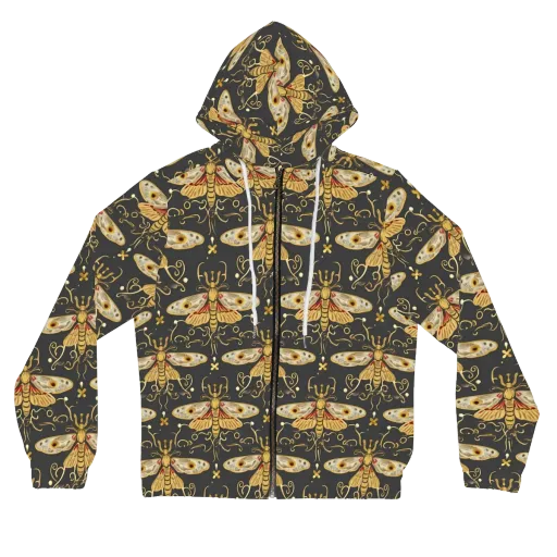 Nocturne Moth on a Women's Full-Zip Hoodie