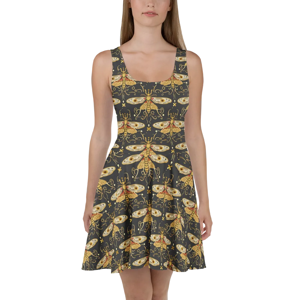 Nocturne Moth on Skater Dress — Front