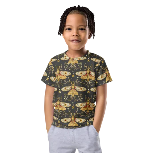 Nocturne Moth on a Kids Crew Neck T-Shirt