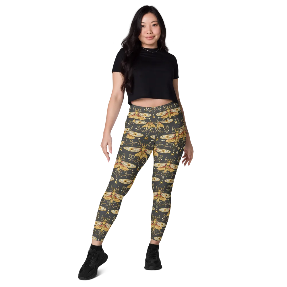 Nocturne Moth on Leggings with Pockets — Front