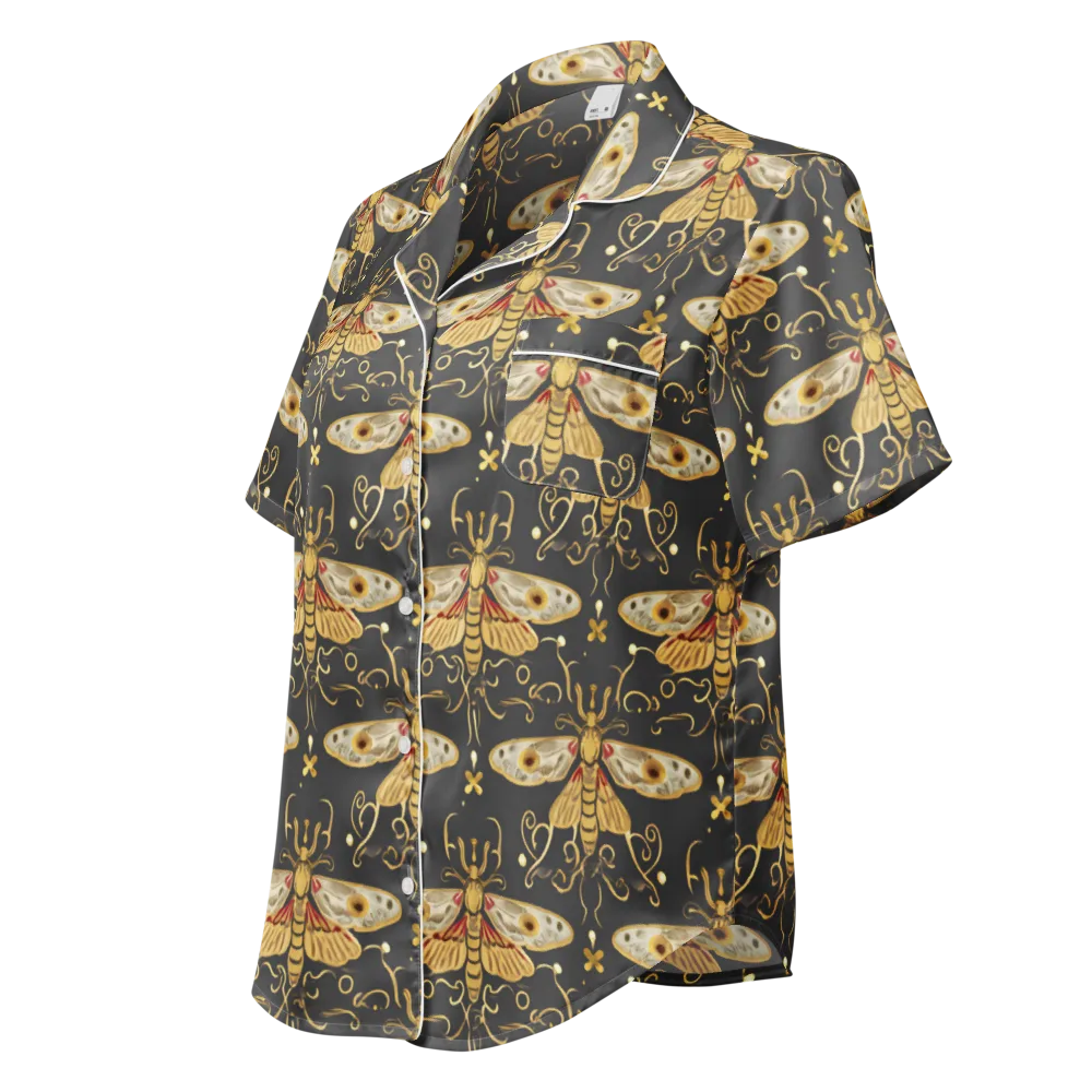 Nocturne Moth on Women's Short Sleeve Pajama Top — Left Front