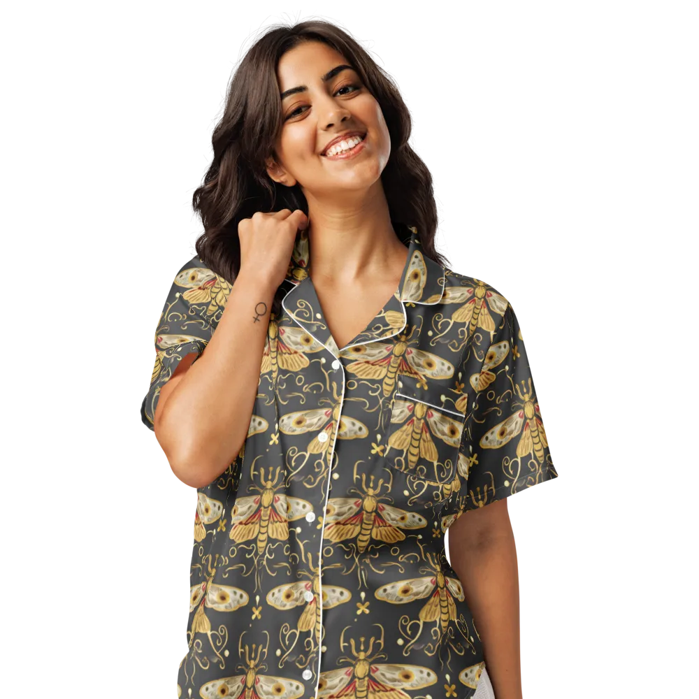 Nocturne Moth on Women's Short Sleeve Pajama Top — Front