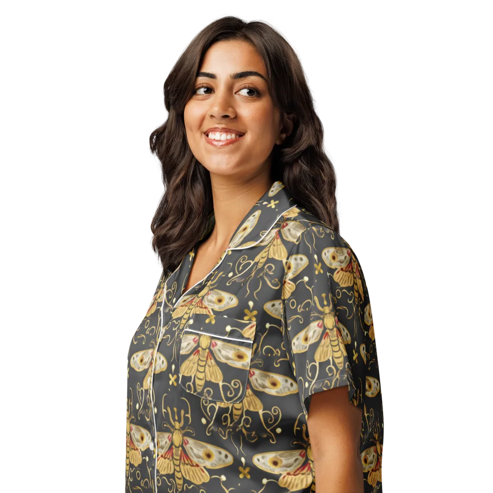 Nocturne Moth on Women's Short Sleeve Pajama Top — Left Front