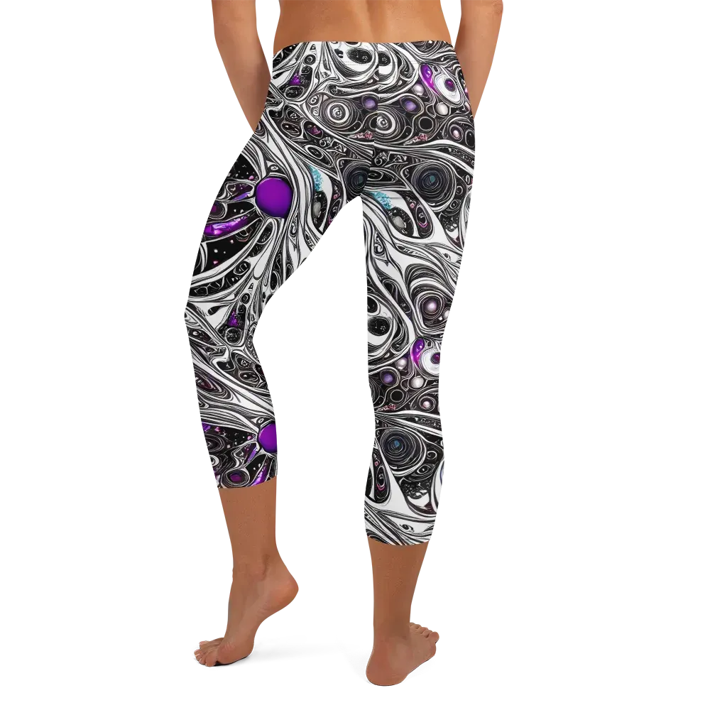 Neo-Noir Waves on Capri Leggings — Back