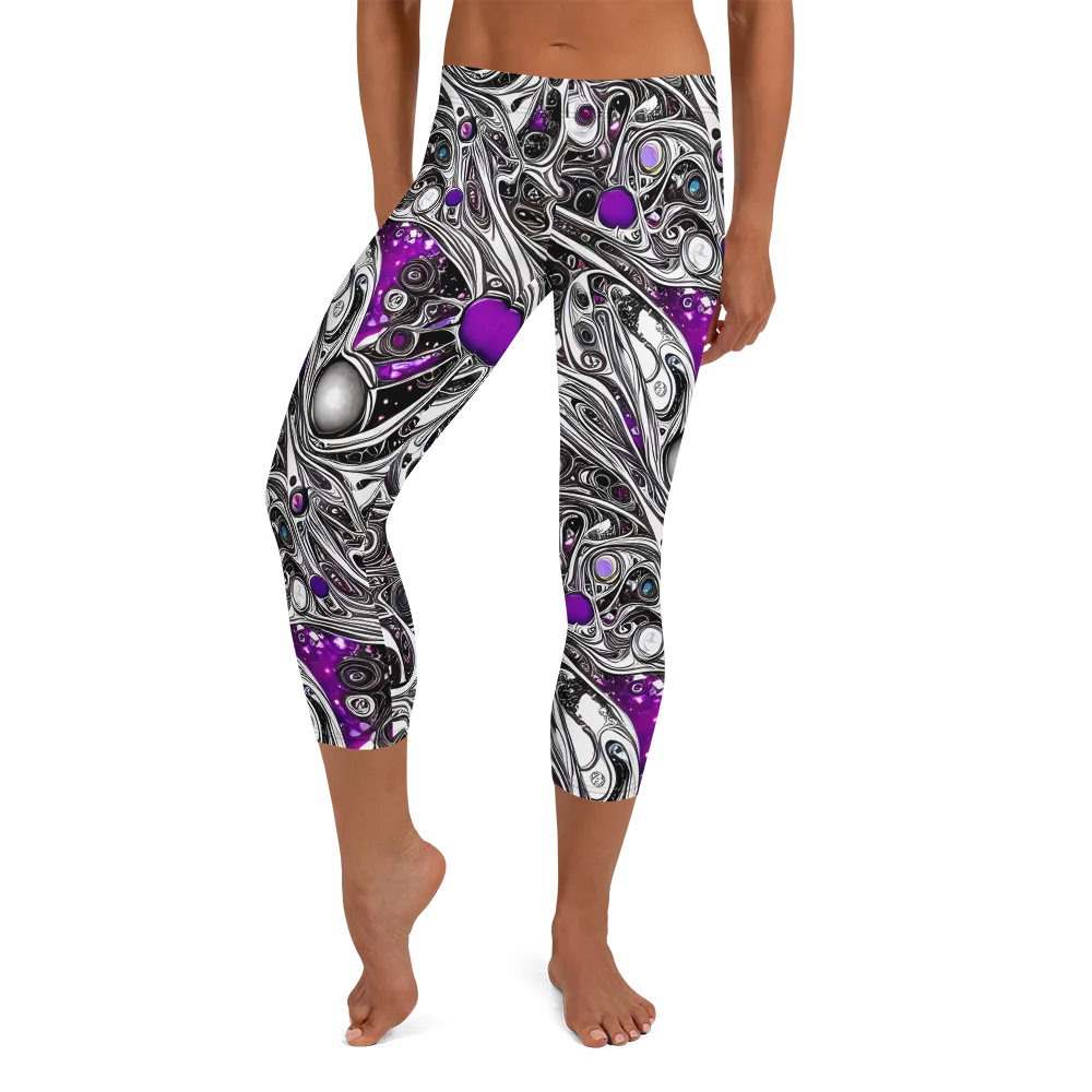 Neo-Noir Waves on Capri Leggings — Front